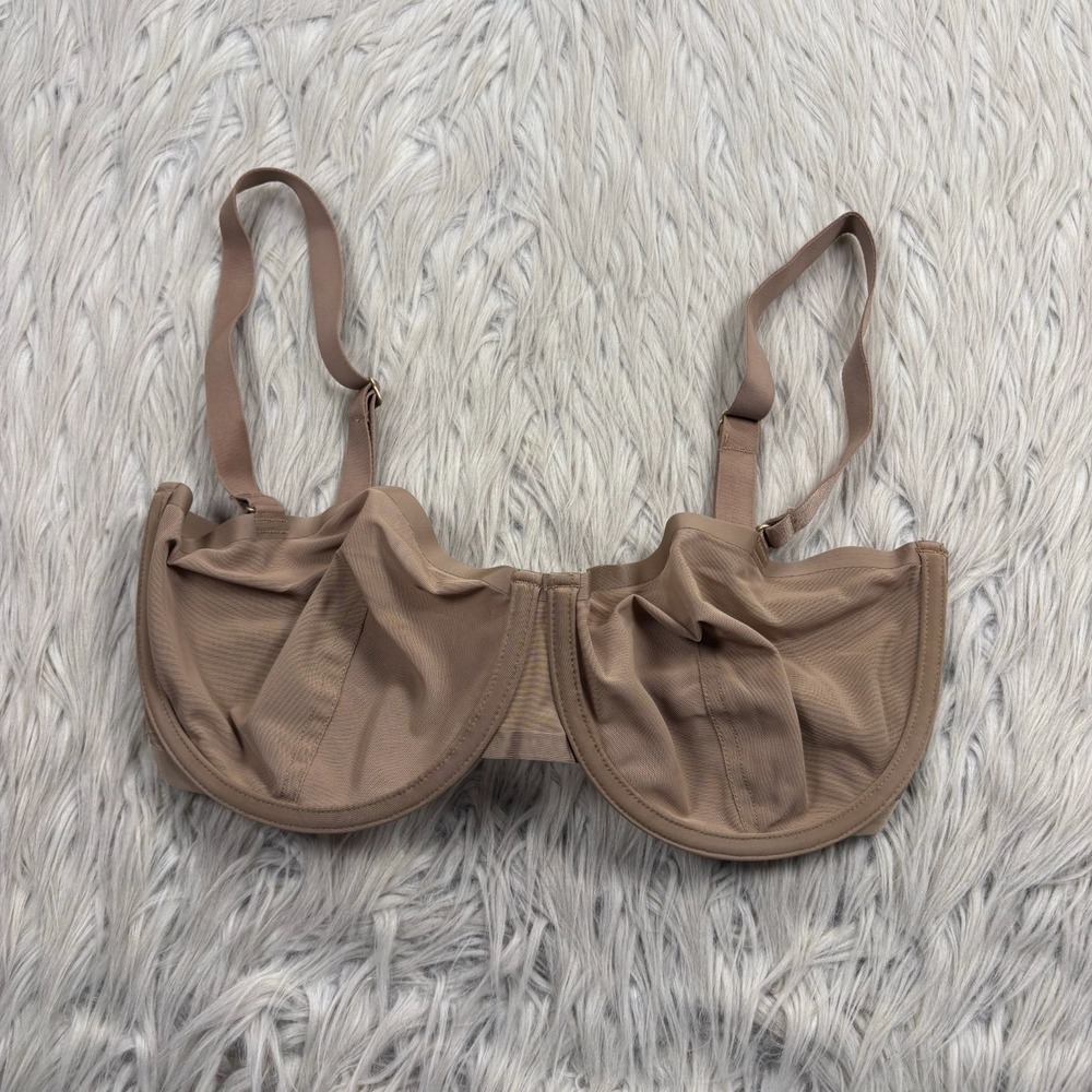 Cuup Women's 32G Tan Nude Mesh Cup Balconette Bra Minimalist Underwire